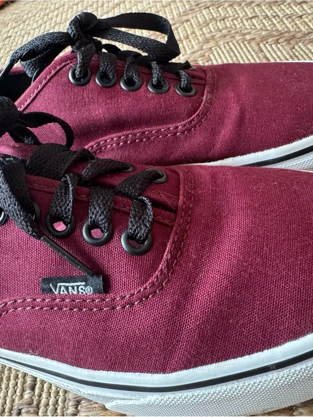 Vans Burgundy Canvas Low-Top Sneakers with Black Accents
